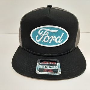 Ford OTTO Flat Bill Embroidered PAtch Mesh Snapback Black Teal Blue